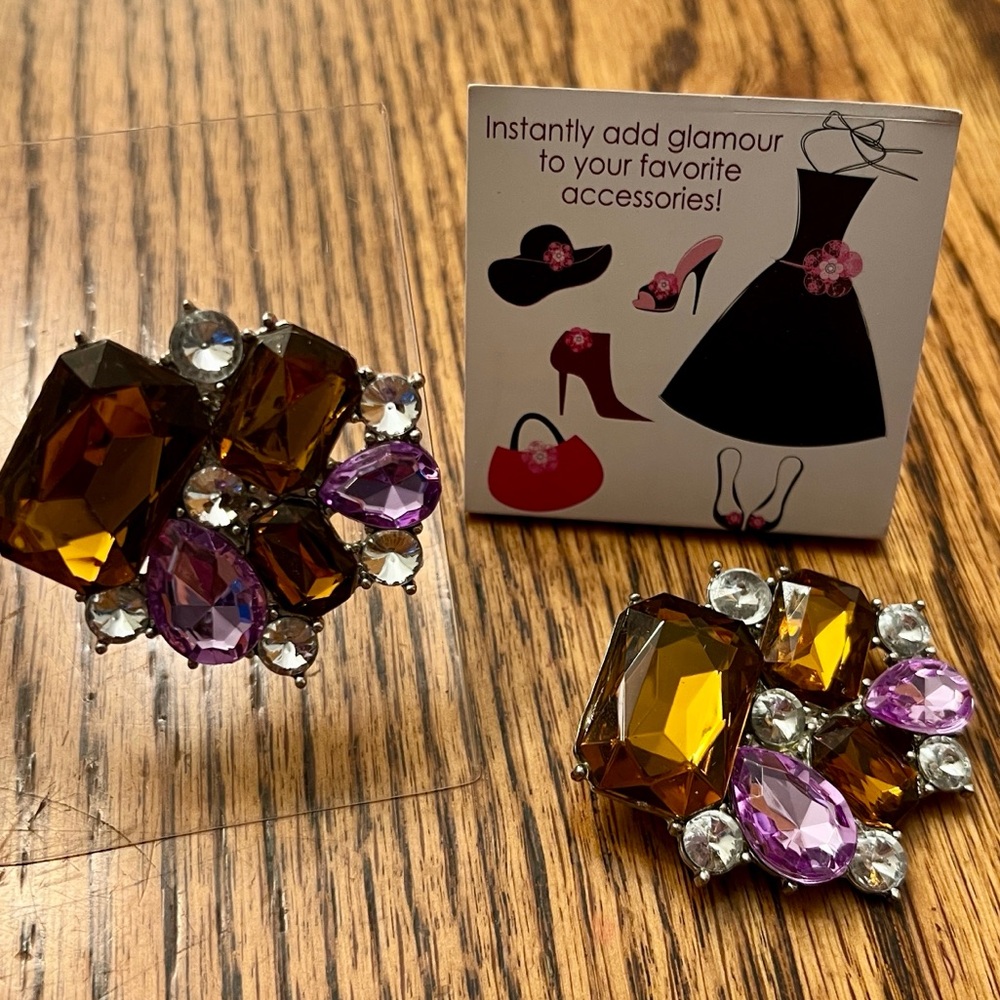 “Glamor Clips” Elegant Multicolor Crystal Cluster Rhinestone Accessory Clip Ons
